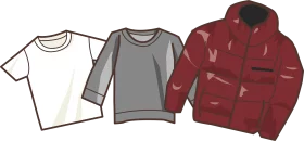 Seasonal Wardrobe Essentials: White T-Shirt, Gray Sweater, and Red Jacket Clipart Collection