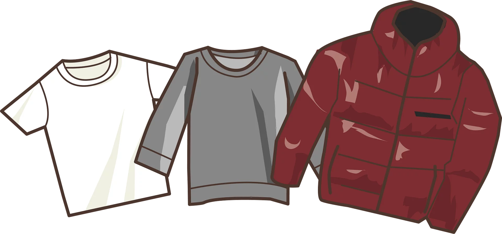 Seasonal Wardrobe Essentials: White T-Shirt, Gray Sweater, and Red Jacket Clipart Collection