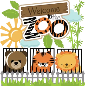 Welcome to the Zoo Colorful Clipart with Cute Animals Behind Fence and Sunshine