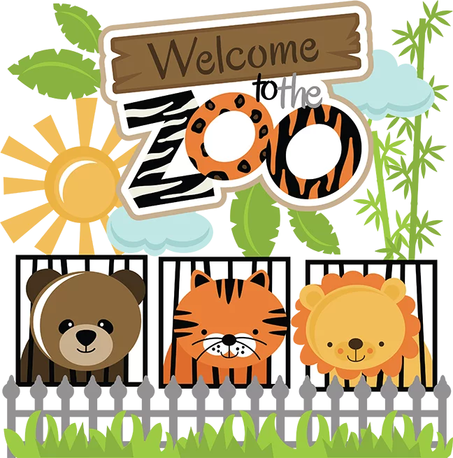 Welcome to the Zoo Colorful Clipart with Cute Animals Behind Fence and Sunshine