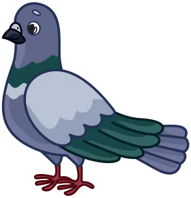 Adorable Blue-Gray Pigeon with Green Wings Standing Proudly in Cartoon Clipart Style