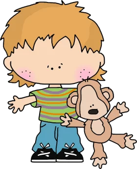 Adorable Cartoon Boy with Messy Hair Holding Teddy Bear Friend Clipart