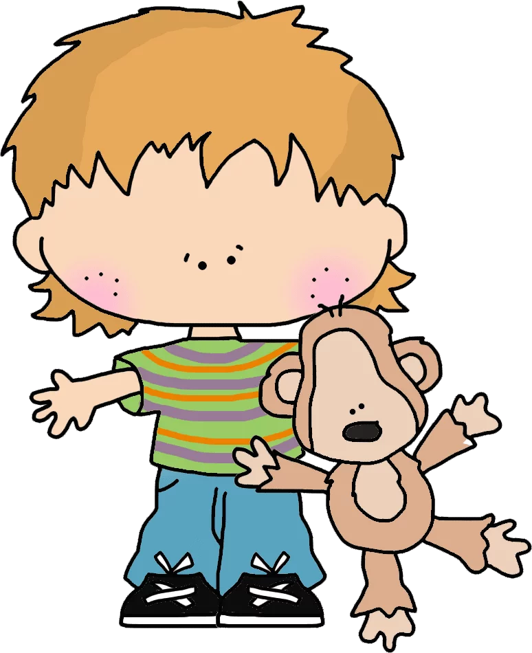 Adorable Cartoon Boy with Messy Hair Holding Teddy Bear Friend Clipart