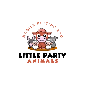 Adorable Little Party Animals Mobile Petting Zoo Cartoon Clipart Logo Design