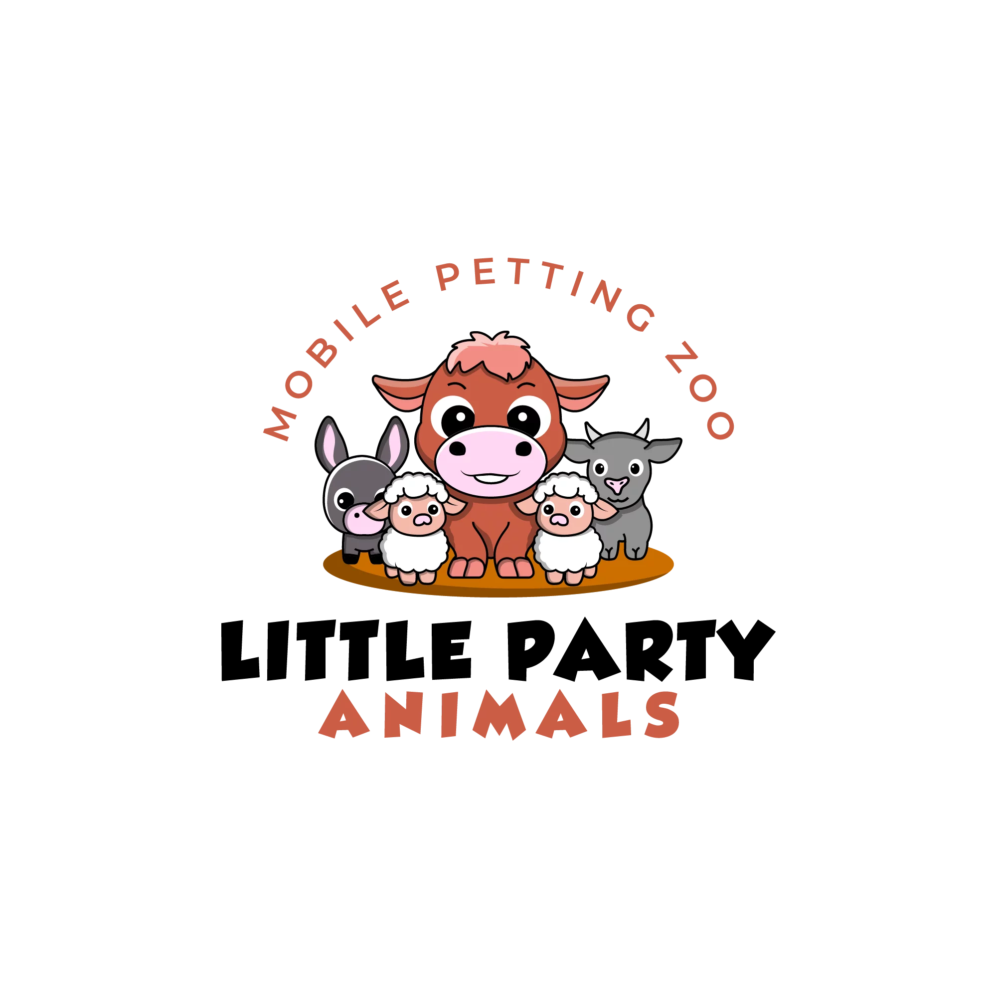 Adorable Little Party Animals Mobile Petting Zoo Cartoon Clipart Logo Design