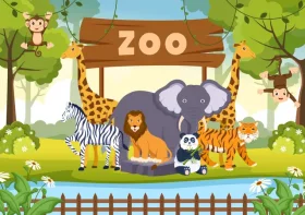 Colorful Zoo Animal Friends Gathering in Cheerful Wildlife Clipart Scene