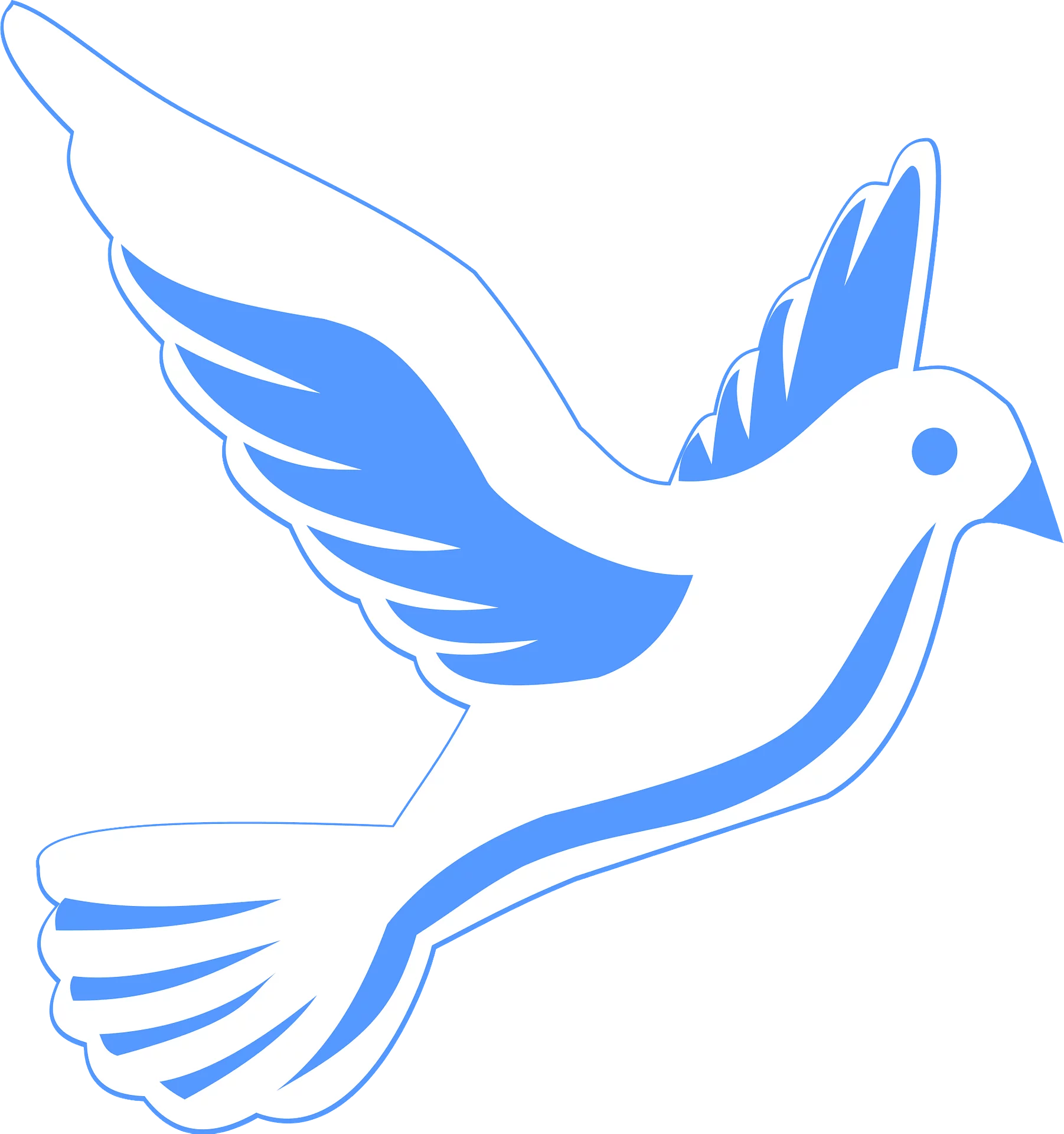 Elegant Blue Dove of Peace Flying with Outstretched Wings - Spiritual Clipart Symbol