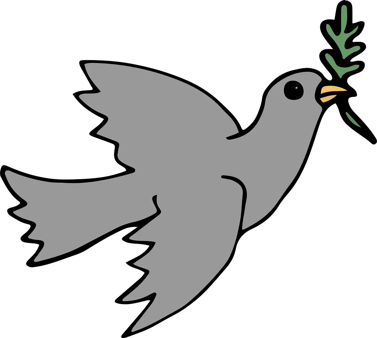 Gray Peace Dove with Green Olive Branch Symbol of Hope Clipart Illustration