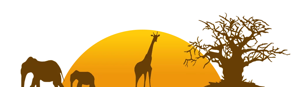 Majestic African Safari Silhouettes at Sunset with Baobab Tree Clipart