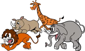 Safari Animal Parade Clipart - Cheerful Cartoon Zoo Characters Marching Together