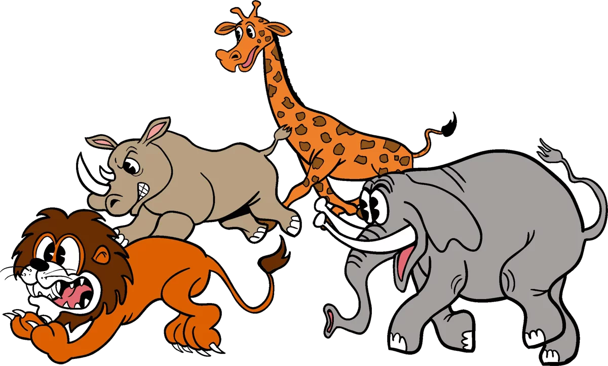 Safari Animal Parade Clipart - Cheerful Cartoon Zoo Characters Marching Together