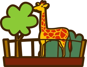 Safari Zoo Adventure with Cute Giraffe and Green Trees Cartoon Clipart