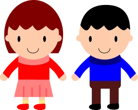 Adorable Cartoon Boy and Girl Friends Standing Together in Bright Colors Clipart