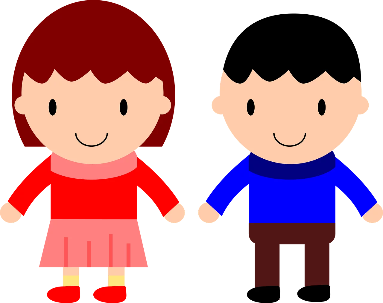 Adorable Cartoon Boy and Girl Friends Standing Together in Bright Colors Clipart