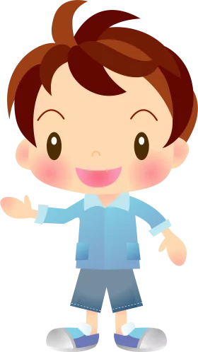 Adorable Cartoon Boy with Brown Hair in Blue Outfit Smiling Clipart