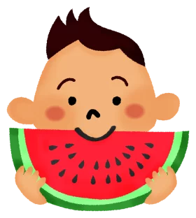 Adorable Cartoon Child Enjoying Summer Watermelon Slice Clipart Illustration