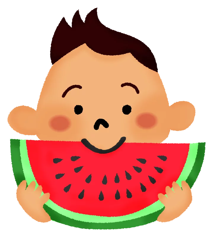 Adorable Cartoon Child Enjoying Summer Watermelon Slice Clipart Illustration