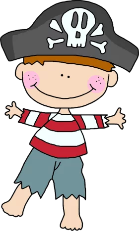 Adorable Child Pirate with Skull Hat and Red Striped Shirt Cartoon Clipart