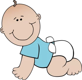 Adorable Crawling Baby in Blue Shirt and Diaper - Cute Infant Clipart