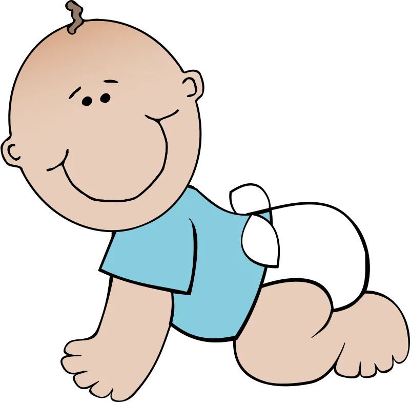 Adorable Crawling Baby in Blue Shirt and Diaper - Cute Infant Clipart