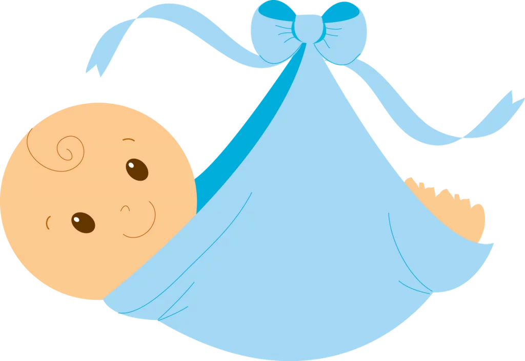 Adorable Newborn Baby Wrapped in Blue Blanket Bundle with Bow Clipart Illustration