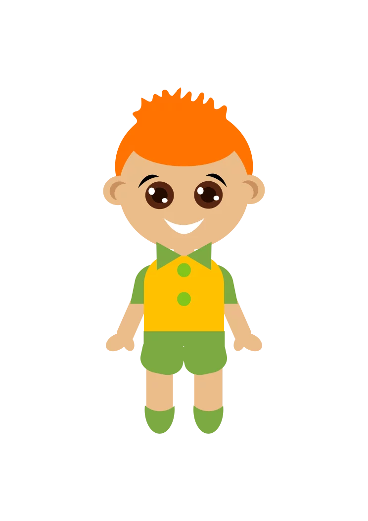 Adorable Orange-Haired Child Character in Yellow and Green Outfit Clipart