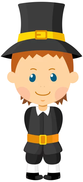 Adorable Pilgrim Boy with Tall Black Hat Thanksgiving Holiday Celebration Clipart