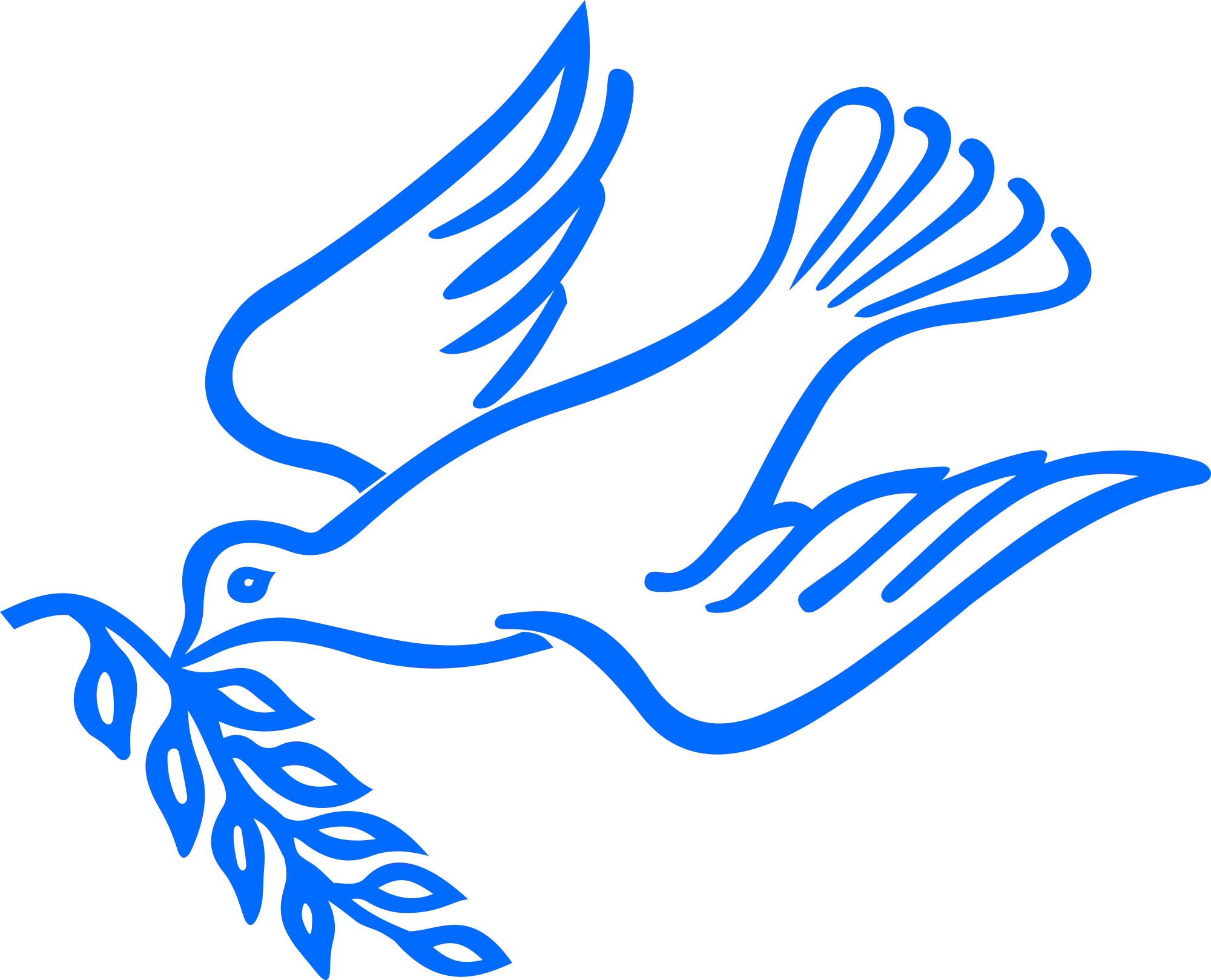 Blue Dove of Peace with Olive Branch - Elegant Silhouette Symbol Clipart