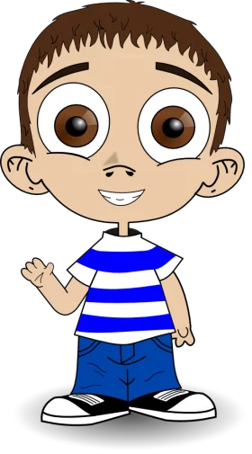 Cartoon Boy with Big Eyes in Blue and White Striped T-Shirt Clipart Character