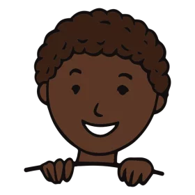 Cheerful Cartoon Character Peeking Over Edge with Curly Hair Clipart Illustration