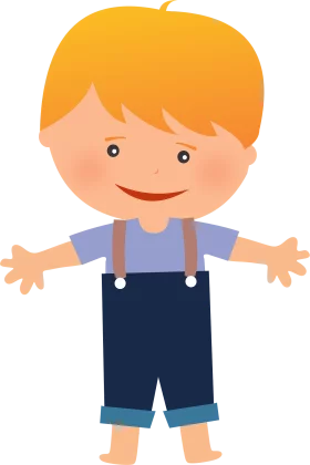 Cheerful Child Cartoon Character with Orange Hair in Blue Overalls Clipart