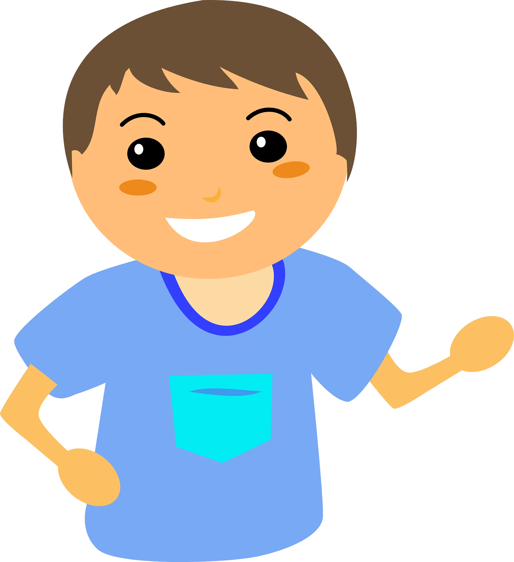 Cheerful Child in Blue T-Shirt with Pocket - Friendly Character Clipart