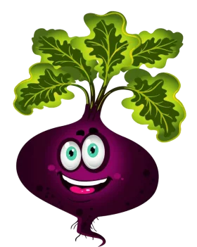 Cheerful Purple Beetroot Character with Green Leaves Vegetable Cartoon Clipart