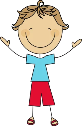 Cheerful Stick Figure Boy with Arms Raised in Joy Cartoon Clipart