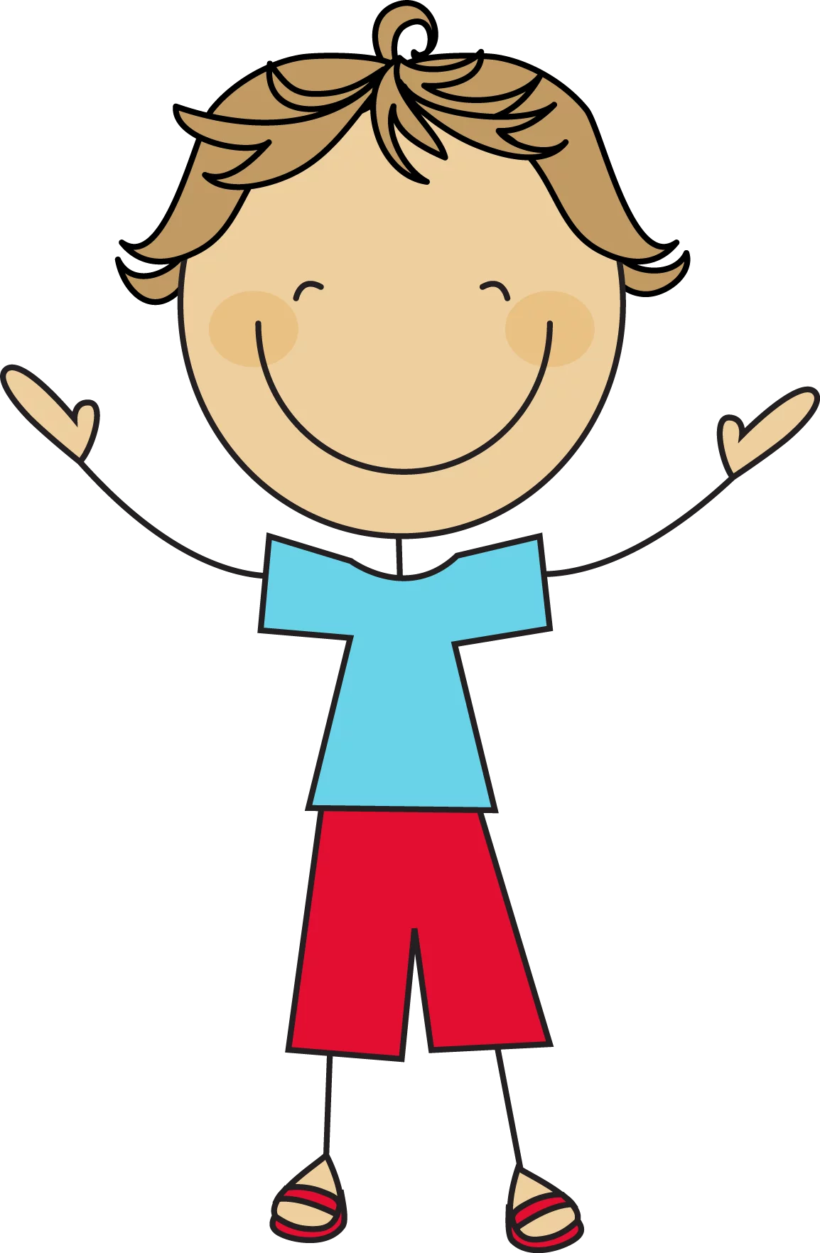 Cheerful Stick Figure Boy with Arms Raised in Joy Cartoon Clipart