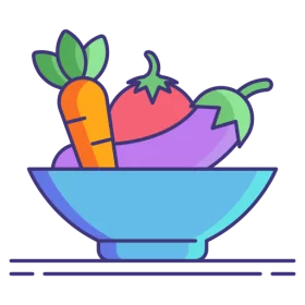 Colorful Fresh Vegetable Bowl with Carrot, Tomato and Eggplant Healthy Food Clipart