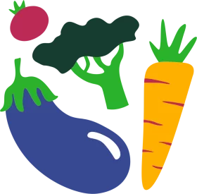 Colorful Fresh Vegetable Collection Clipart with Eggplant, Broccoli, Carrot and Tomato