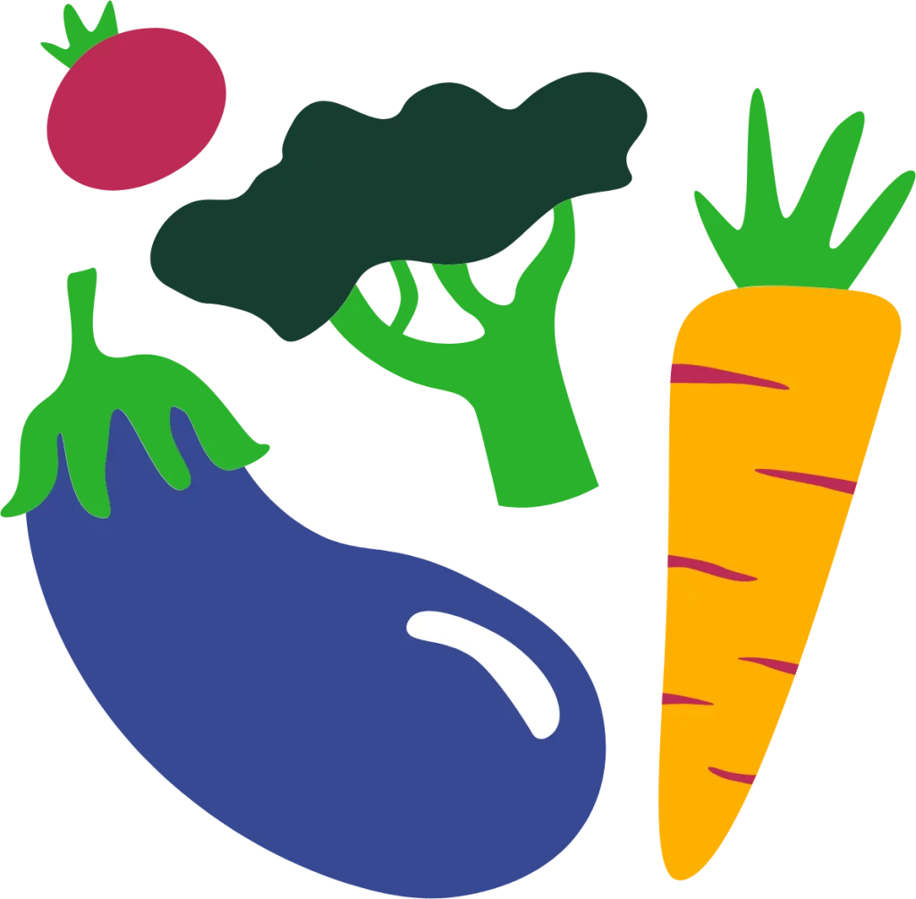 Colorful Fresh Vegetable Collection Clipart with Eggplant, Broccoli, Carrot and Tomato