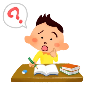 Confused Student with Question Mark at Desk Studying Homework Clipart Illustration