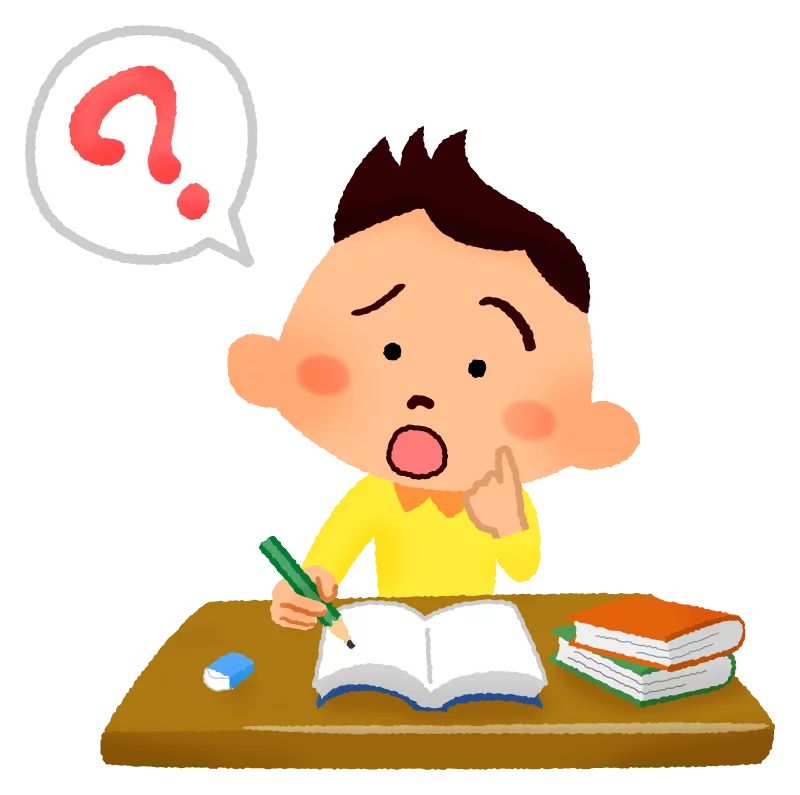 Confused Student with Question Mark at Desk Studying Homework Clipart Illustration