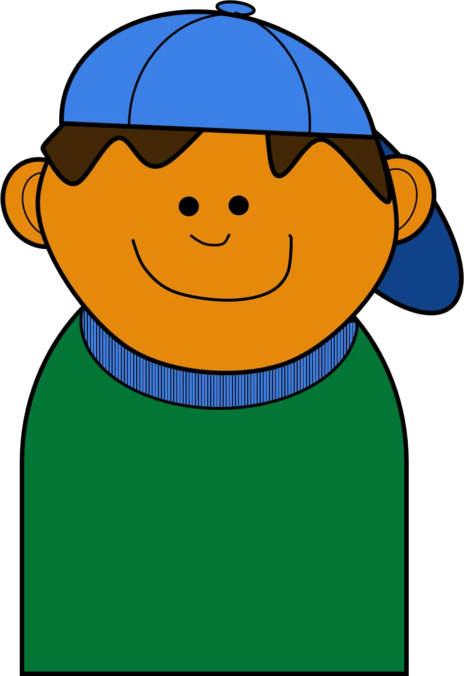 Cute Cartoon Boy with Blue Cap and Green Shirt Smiling Happily Clipart