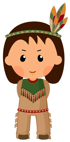 Cute Native American Indigenous Child Character in Traditional Outfit Clipart