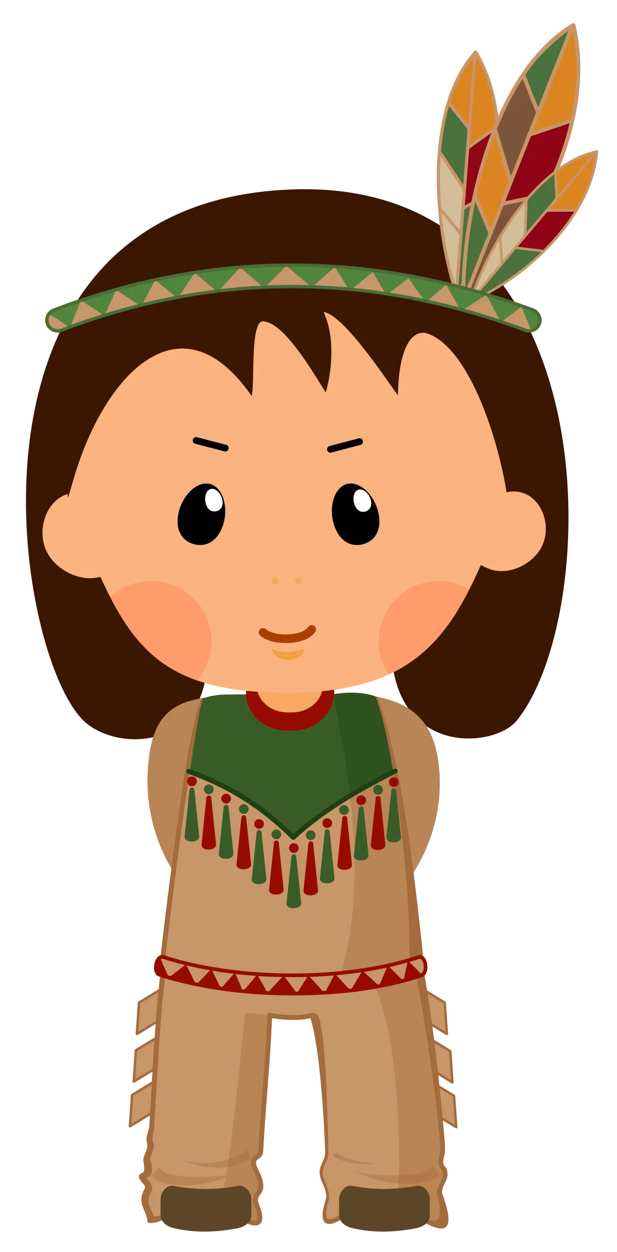 Cute Native American Indigenous Child Character in Traditional Outfit Clipart