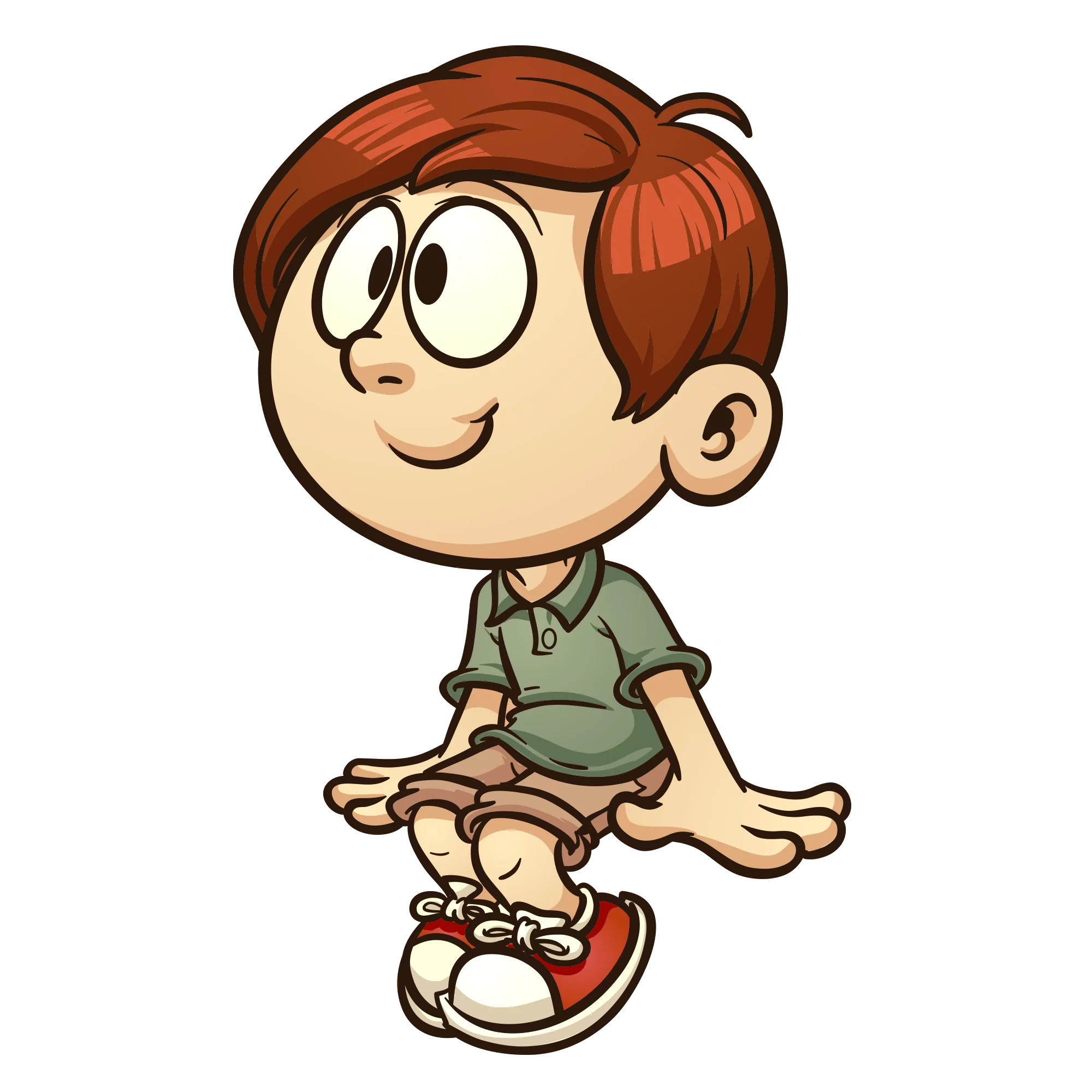 Cute Smiling Cartoon Boy with Red Hair Sitting Cross-Legged Clipart Character