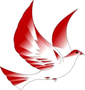 Elegant Red and White Peace Dove Symbol with Flowing Wings - Stylized Clipart