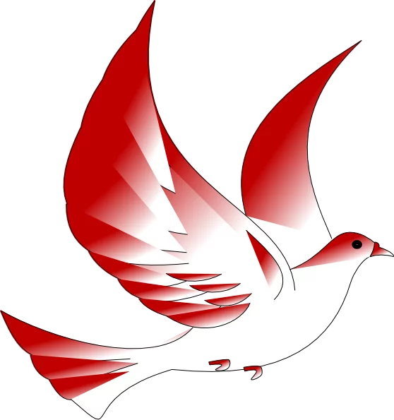 Elegant Red and White Peace Dove Symbol with Flowing Wings - Stylized Clipart