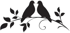 Elegant Silhouette of Love Birds Perched on Leafy Branch Nature Clipart Design