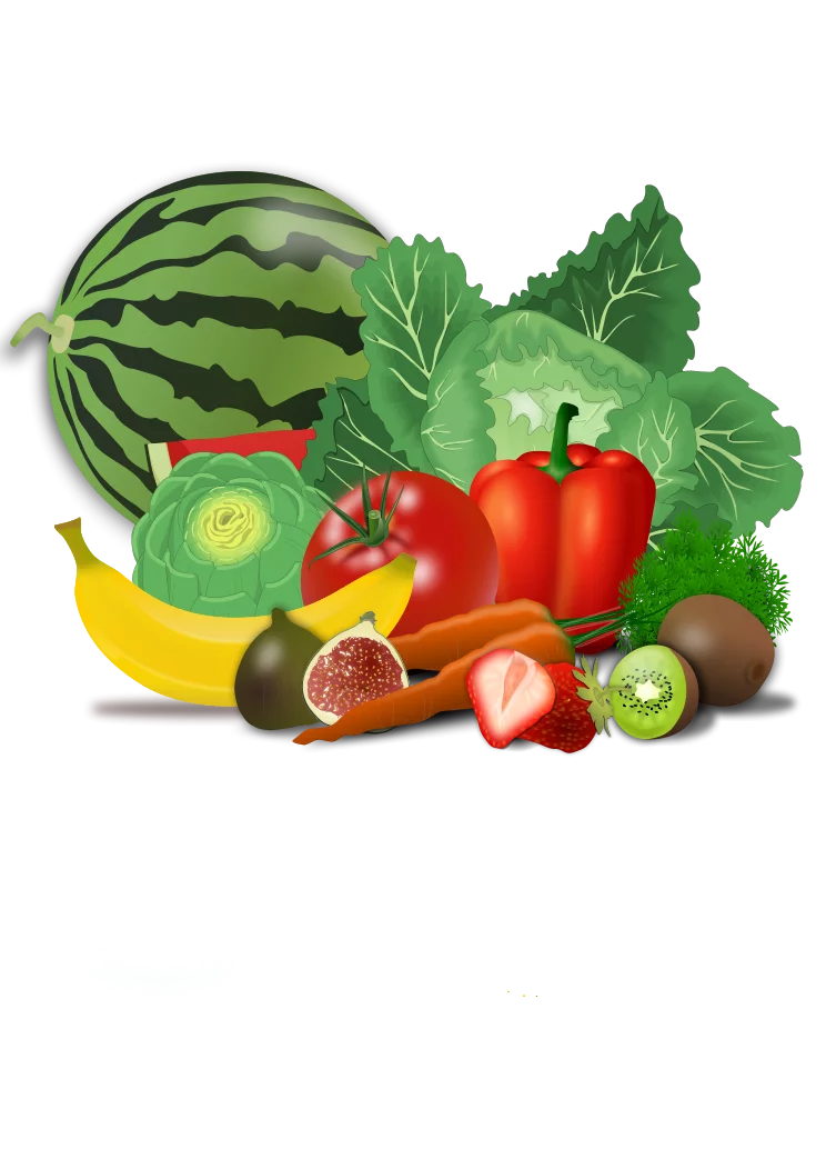 Fresh Colorful Fruits and Vegetables Healthy Food Collection Clipart Illustration