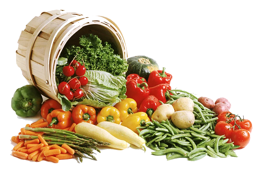 Fresh Harvest Bounty: Colorful Vegetables Spilling from Wooden Basket Clipart