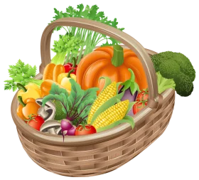 Fresh Harvest Vegetable Basket with Colorful Seasonal Produce Clipart Illustration